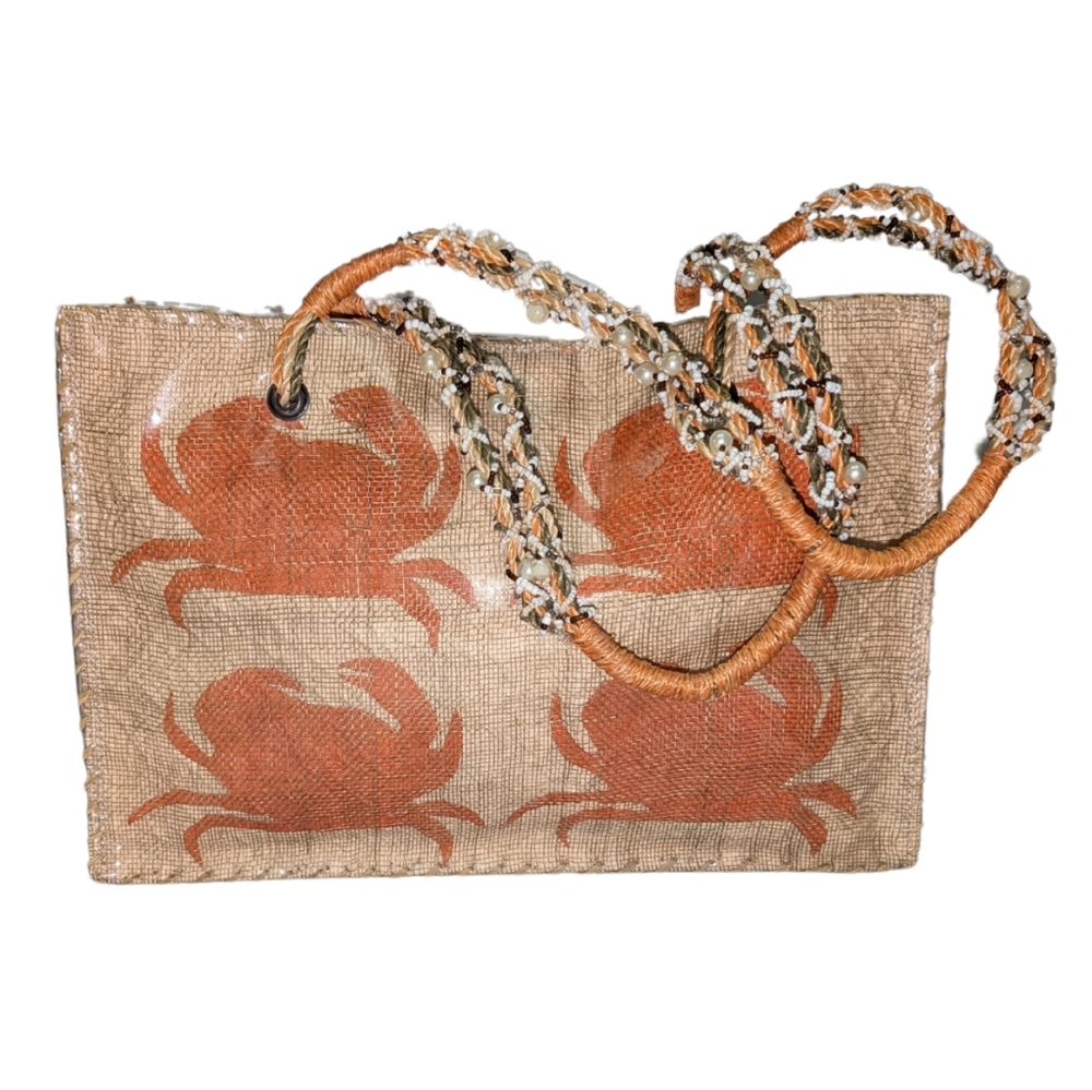 Crab Print Tan Tote Bag